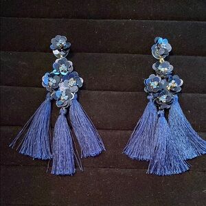 LOFT Blue Tassel Earrings with Crystal Embellishments